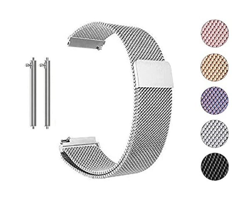 PEFKO PSS72 Milanese magnet watch strap, compatible with Amazfit GTS 2 Mini, GTS 2e, GTR; Samsung Galaxy Watch 4, 5 – 20mm, Siliver (metal strap only, watch not included) - Image 1