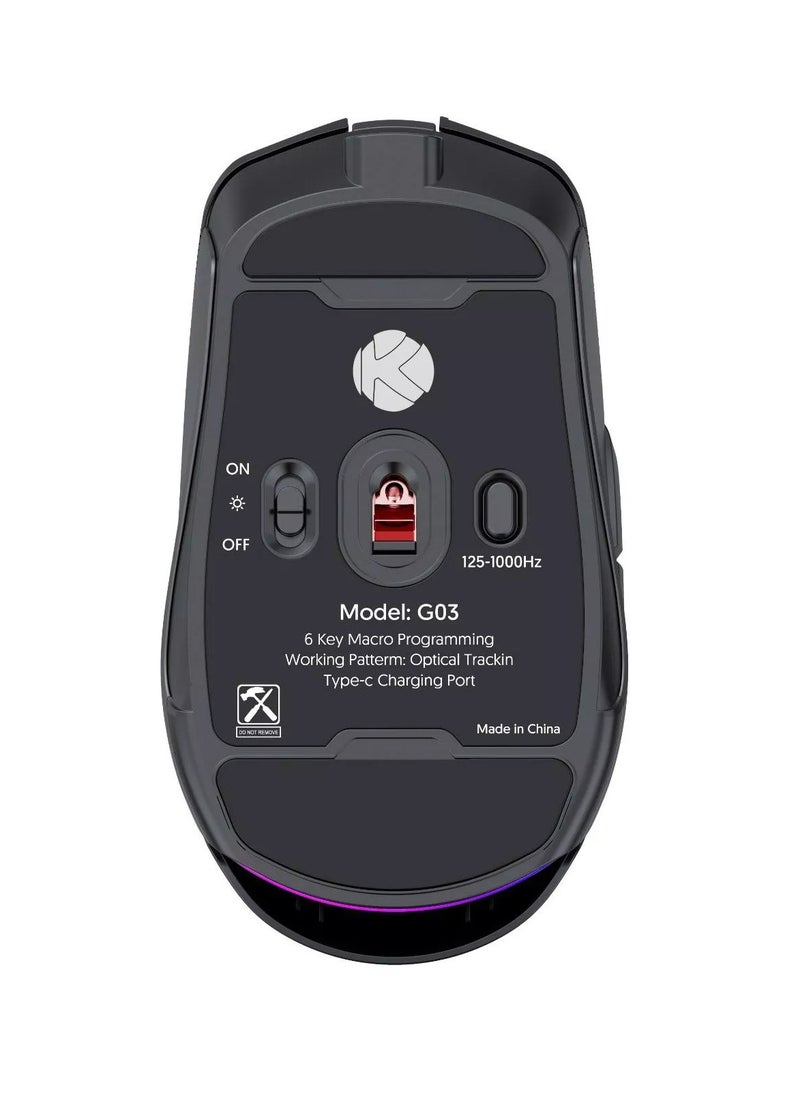 k Gaming - Gaming Mouse K03 Tri Mode DPI 800 -16,000 Adjustable Bluetooth,2.4 GHz, Wired - Yellow - Image 1