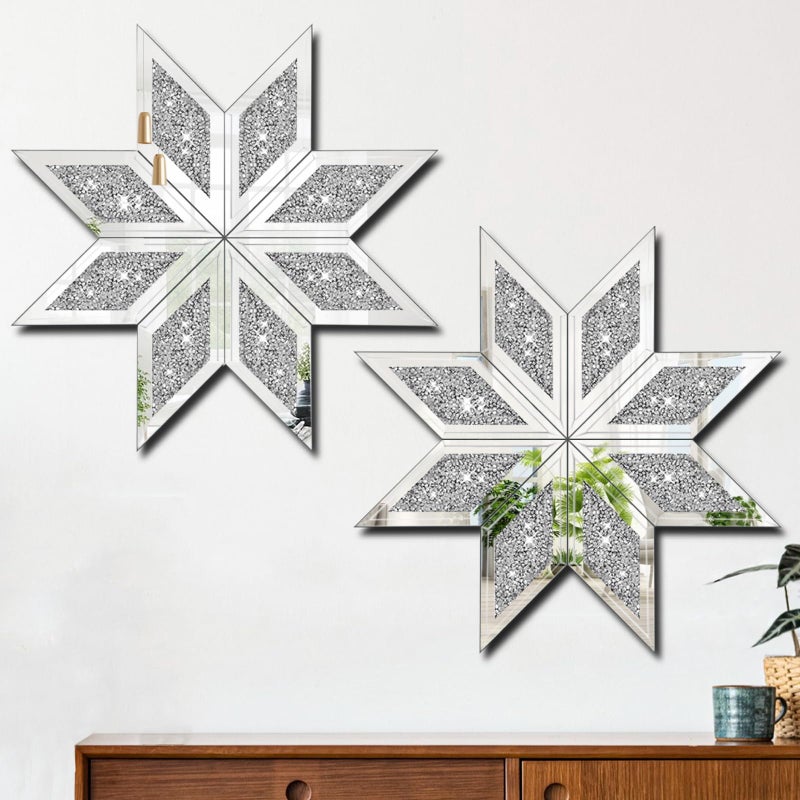 WALTSOM 2 Piece Crushed Diamond Decorative Mirror, Silver Crushed Diamond Mirror Decor Wall for Living Room Bedroom Bathroom Office (12X12in, Set of 2, Ready to Hang) - Image 1