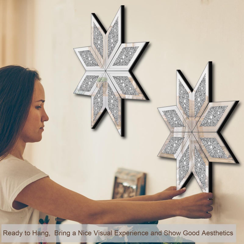 WALTSOM 2 Piece Crushed Diamond Decorative Mirror, Silver Crushed Diamond Mirror Decor Wall for Living Room Bedroom Bathroom Office (12X12in, Set of 2, Ready to Hang) - Image 4