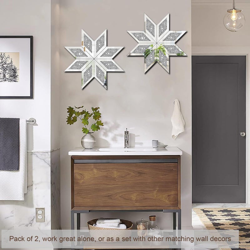 WALTSOM 2 Piece Crushed Diamond Decorative Mirror, Silver Crushed Diamond Mirror Decor Wall for Living Room Bedroom Bathroom Office (12X12in, Set of 2, Ready to Hang) - Image 3
