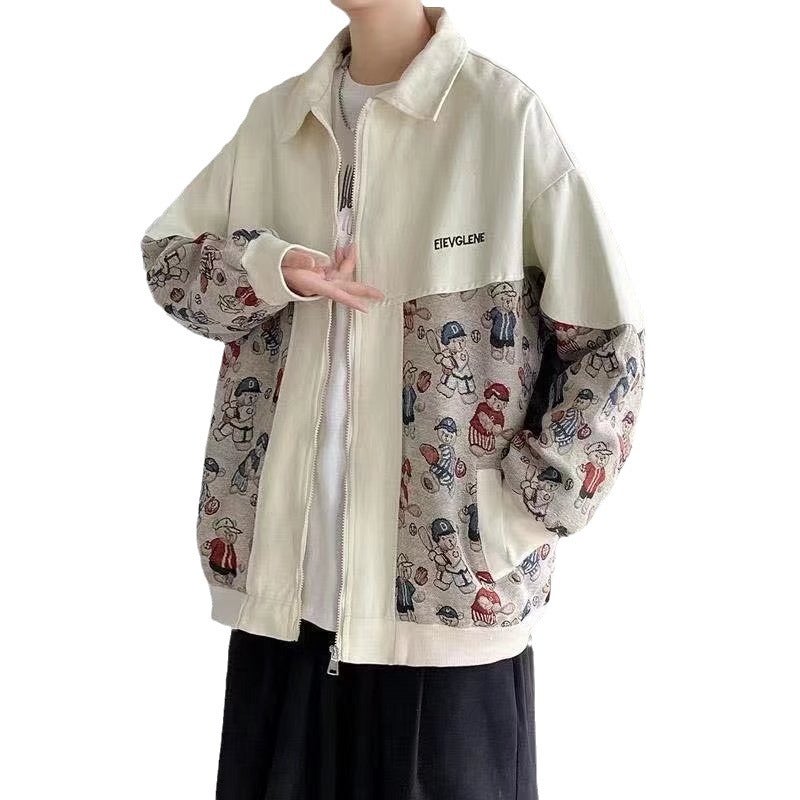 Bear Jacquard Contrasting Color Splicing Jacket for Men and Women Spring & Fall Loose Trendy Brand Mid-Length Casual Sports Jacket Baseball Uniform - Image 5