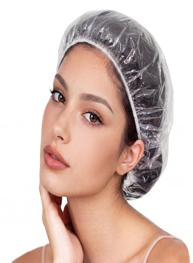 Edoneery 120 PCS Disposable Shower Caps - Large Thick Waterproof Stretchable Clear Plastic Bath Hair Bonnet for Women, Men, Long Hair, Ideal for Hair Treatment, Travel, Spa & Home Use(18.1") - Image 1