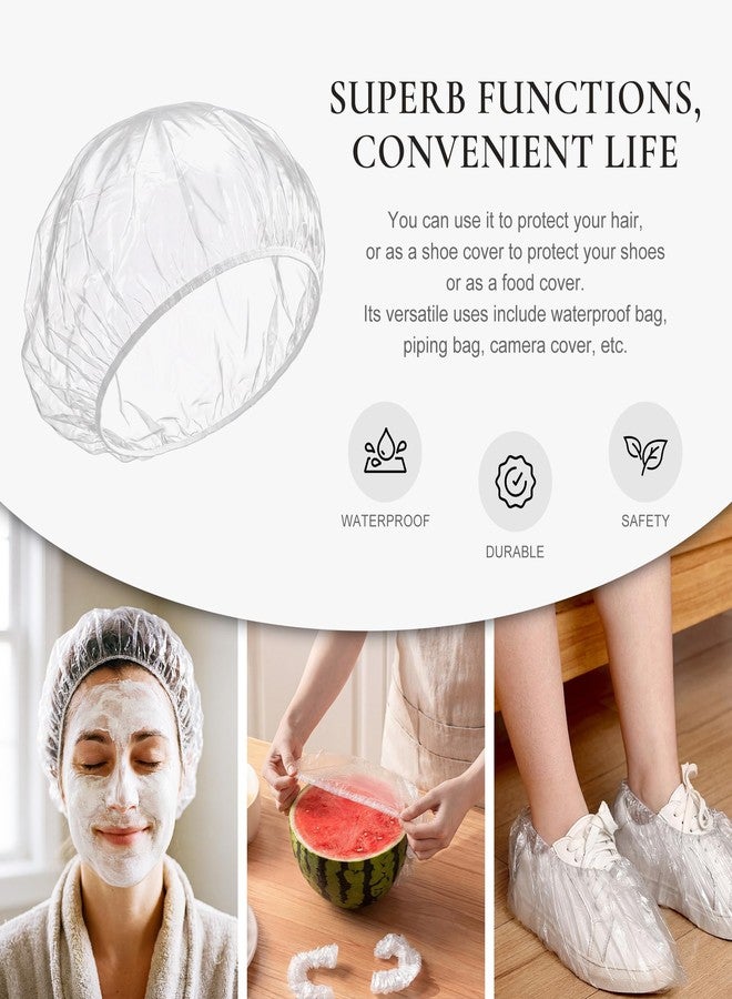 Edoneery 120 PCS Disposable Shower Caps - Large Thick Waterproof Stretchable Clear Plastic Bath Hair Bonnet for Women, Men, Long Hair, Ideal for Hair Treatment, Travel, Spa & Home Use(18.1") - Image 5