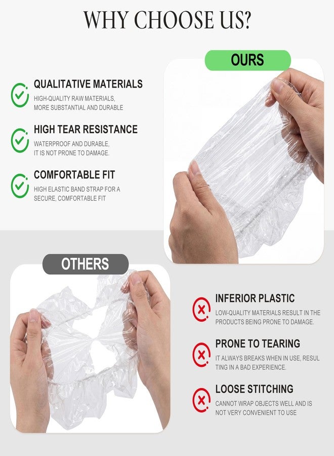Edoneery 120 PCS Disposable Shower Caps - Large Thick Waterproof Stretchable Clear Plastic Bath Hair Bonnet for Women, Men, Long Hair, Ideal for Hair Treatment, Travel, Spa & Home Use(18.1") - Image 4