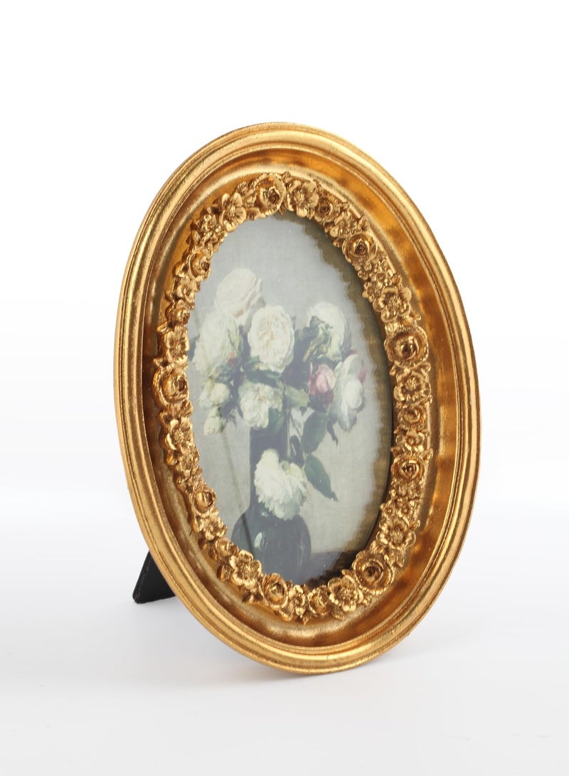 إطار صور ذهبي عتيق - إطار بيضوي ذهبي كلاسيكي مع زجاج - على طراز آرت ديكو للتعليق على الحائط أو وضعها على الطاولة، مقاس ١٠×١٥ سم - Image 2