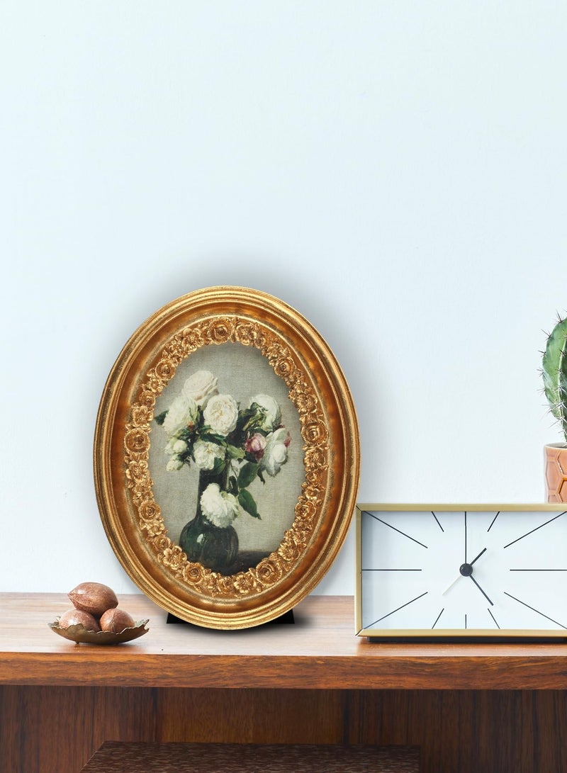 إطار صور ذهبي عتيق - إطار بيضوي ذهبي كلاسيكي مع زجاج - على طراز آرت ديكو للتعليق على الحائط أو وضعها على الطاولة، مقاس ١٠×١٥ سم - Image 3