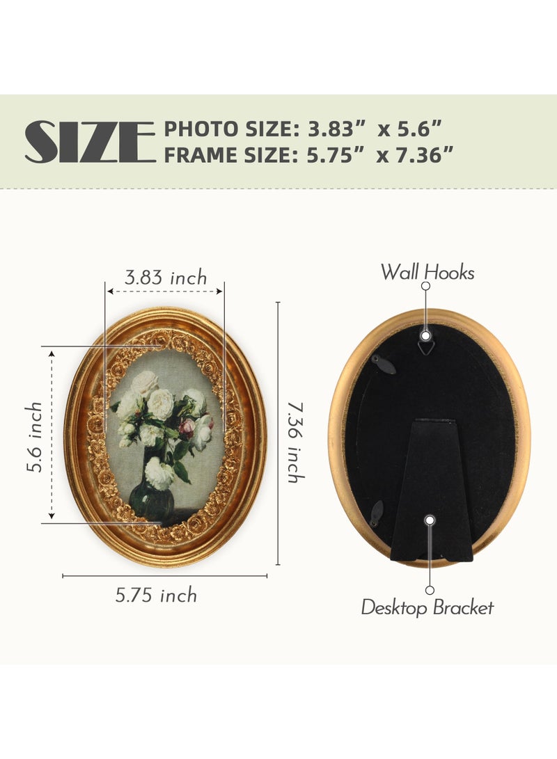 إطار صور ذهبي عتيق - إطار بيضوي ذهبي كلاسيكي مع زجاج - على طراز آرت ديكو للتعليق على الحائط أو وضعها على الطاولة، مقاس ١٠×١٥ سم - Image 4