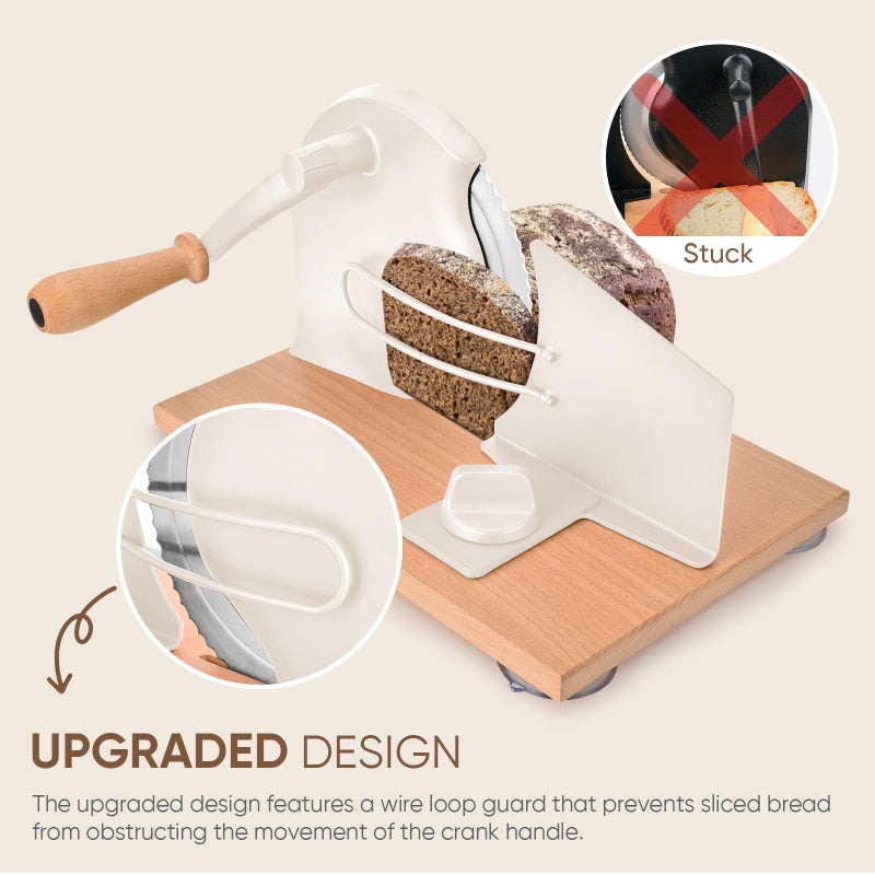 SOWKIPE Manual Bread Slicer with Hand Crank, Classic Home Bread Slicer for Homemade Sourdough, Rotary Slicer with Adjustable Thickness, Premium Stainless Steel & Powerful Suction Cups (White) - Image 3