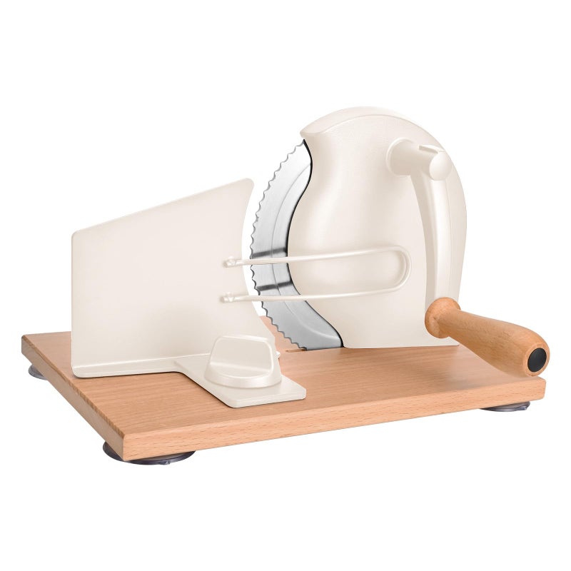 SOWKIPE Manual Bread Slicer with Hand Crank, Classic Home Bread Slicer for Homemade Sourdough, Rotary Slicer with Adjustable Thickness, Premium Stainless Steel & Powerful Suction Cups (White) - Image 1