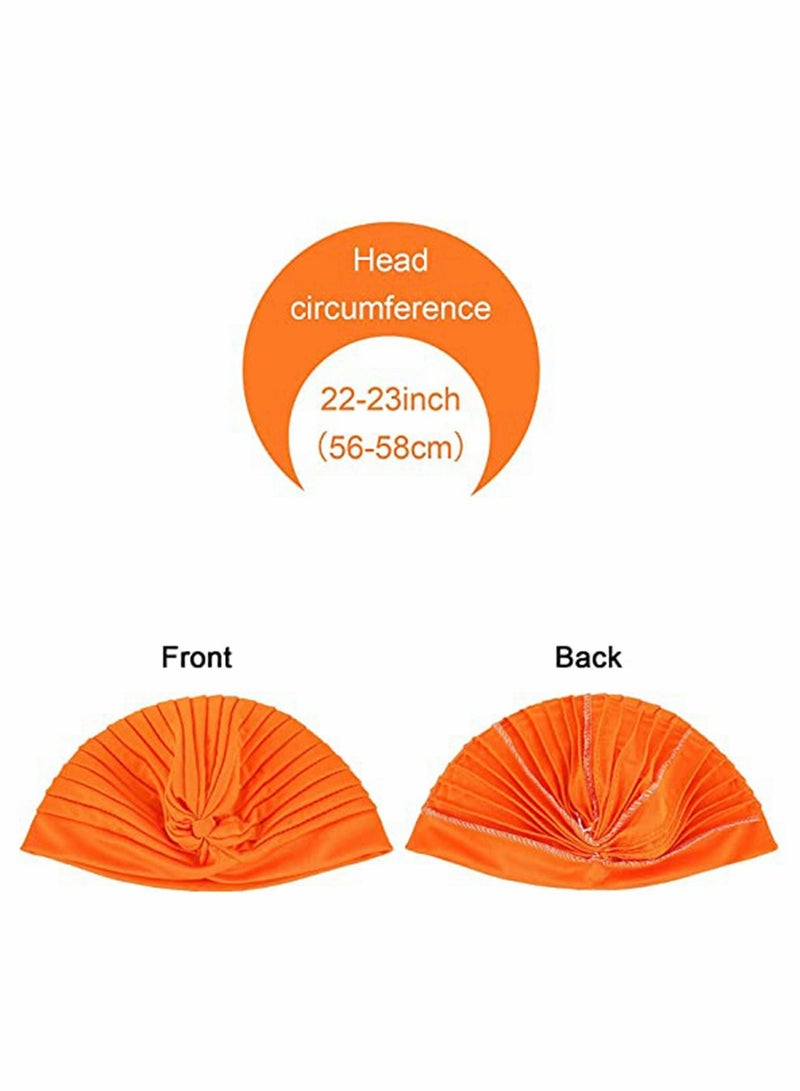 KASTWAVE Turbans for Women, Stretch Slouchy Head Beanie Cover Pre-Tied Knot Twisted Pleated Headwrap Nightcap, Solid Color India Style Muslim Headgear Wraps Head Cap, Assorted Colors, 6 Pcs - Image 2