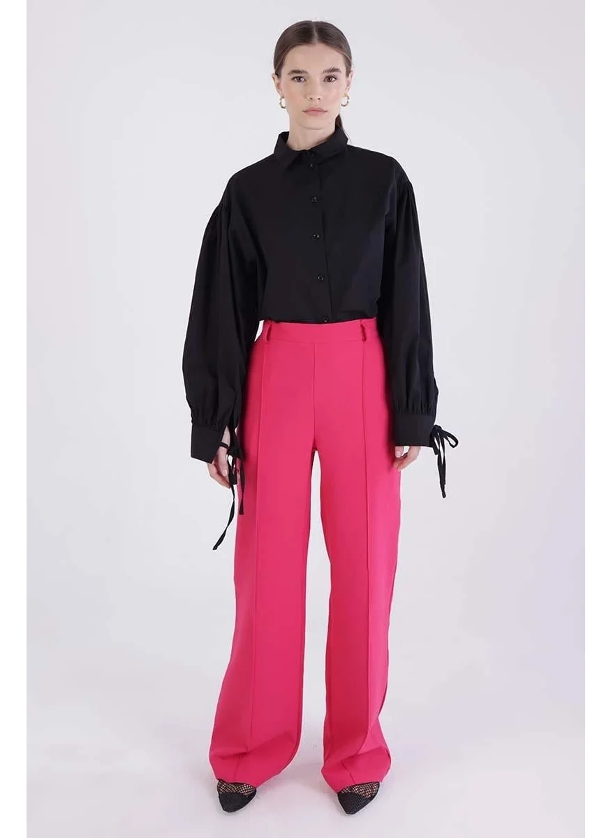 Allday Fuchsia-Ribbed Palazzo Trousers