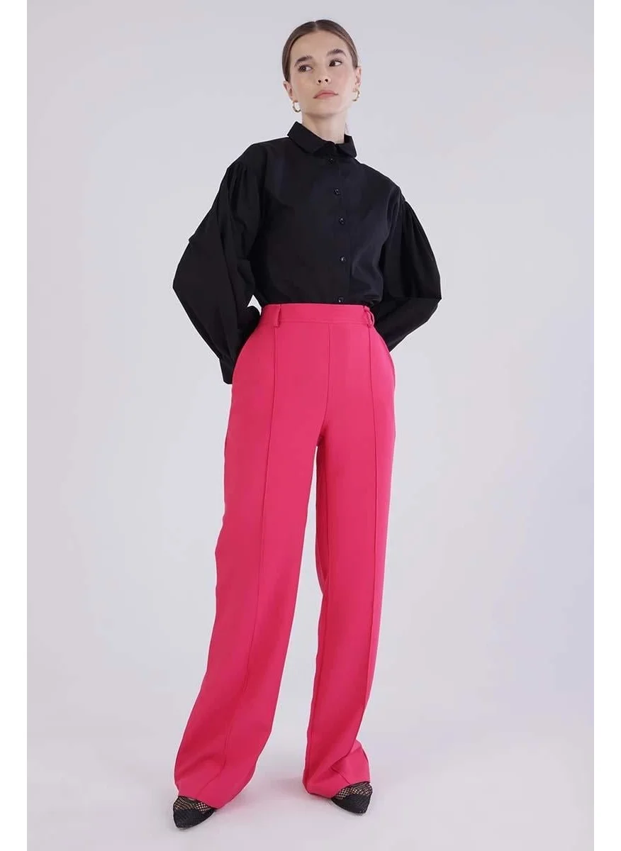 Allday Fuchsia-Ribbed Palazzo Trousers