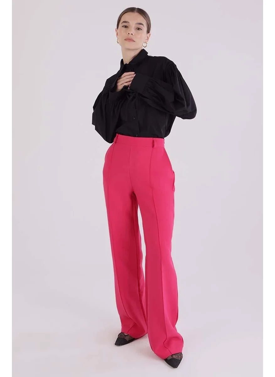 Allday Fuchsia-Ribbed Palazzo Trousers