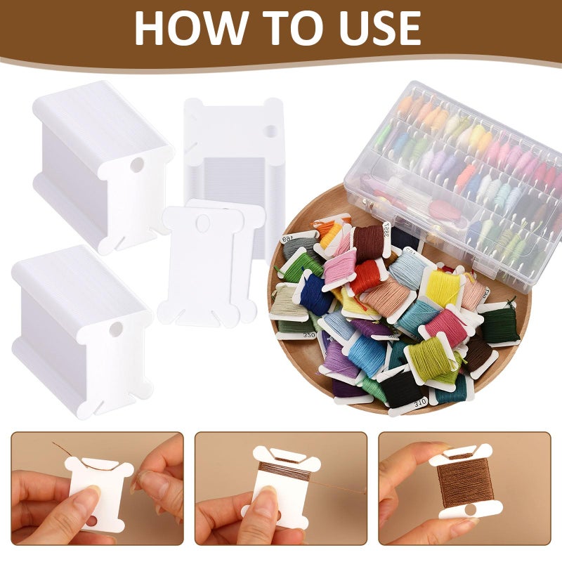 Okxiri 200 PCS Embroidery Floss Bobbins, Plastic Embroidery Floss Organizer, White Sewing Machine Bobbin for Cross Stitch, Thread Holder Sewing Storage for Sewing Thread, Needlework Supplies - Image 3