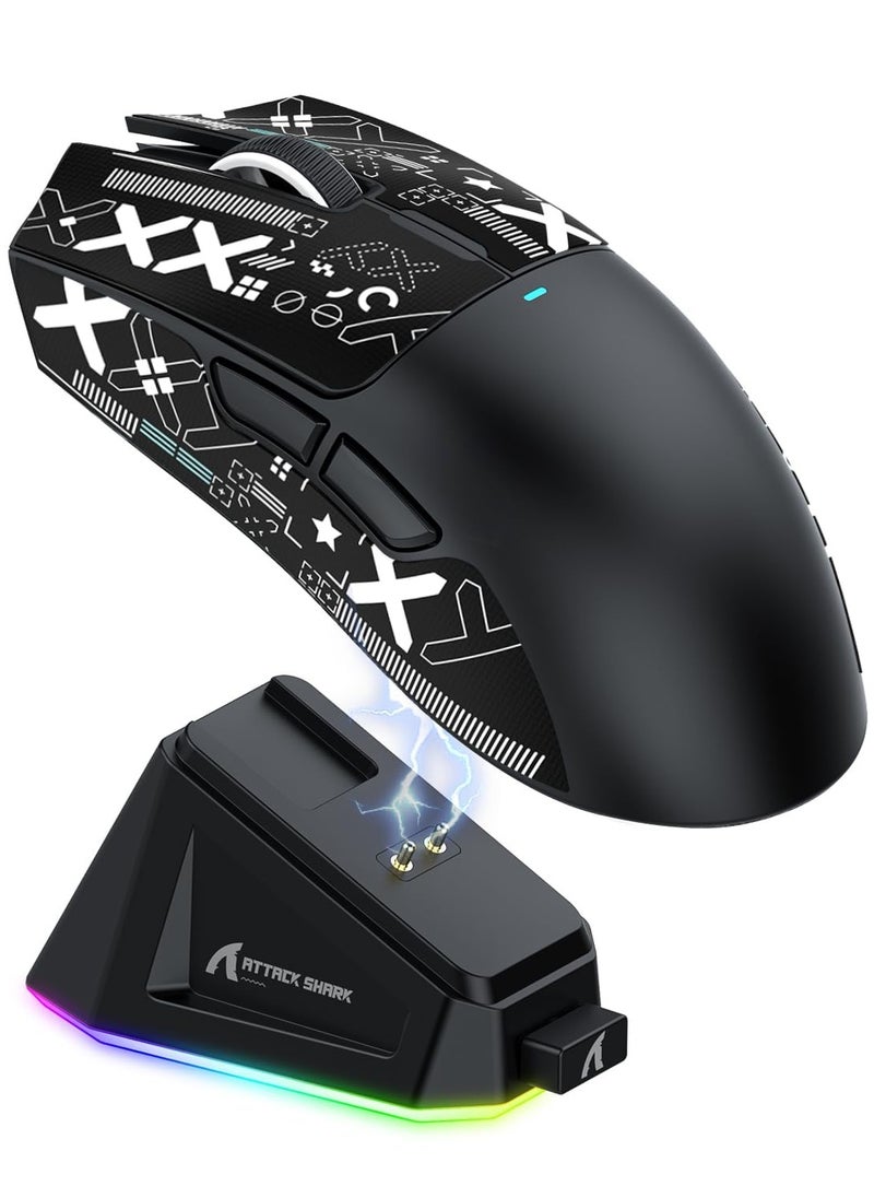 Attack Shark X11 Lightweight Wireless Gaming Mouse with RGB Charging Dock,Tri-Mode-2.4G/USB-C Wired/BT,22K DPI,PAW3311 Optical Sensor,HUYU Switch, 5 programmable Buttons for PC/Mac(Black&Sticker)  - Image 1