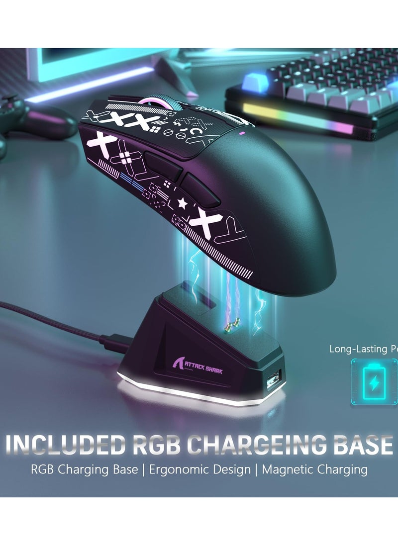 Attack Shark X11 Lightweight Wireless Gaming Mouse with RGB Charging Dock,Tri-Mode-2.4G/USB-C Wired/BT,22K DPI,PAW3311 Optical Sensor,HUYU Switch, 5 programmable Buttons for PC/Mac(Black&Sticker)  - Image 3