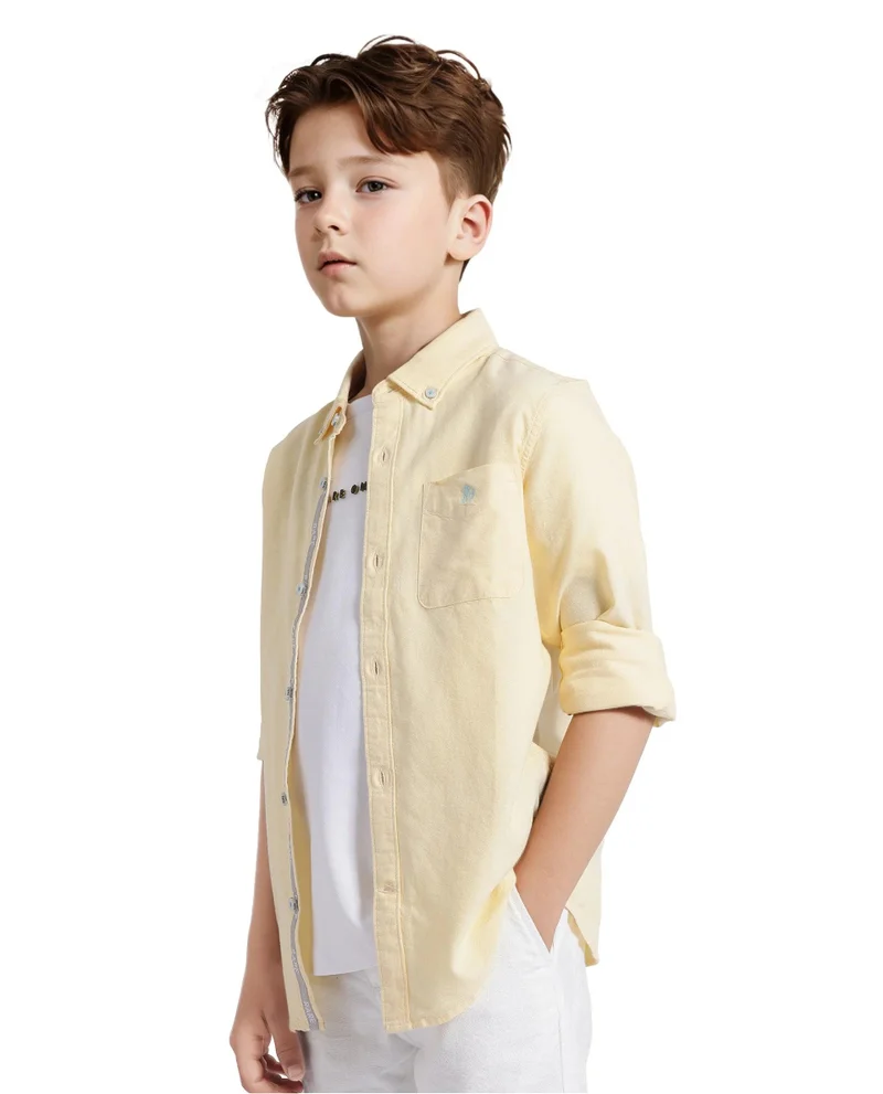Rare Ones Rare Ones Kids Jac Pastel Yellow Cotton Full Sleeves Button Down Regular Fit Solid Shirt