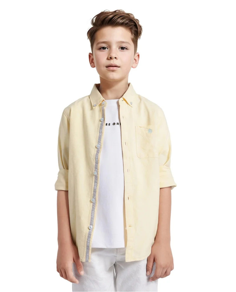 Rare Ones Rare Ones Kids Jac Pastel Yellow Cotton Full Sleeves Button Down Regular Fit Solid Shirt