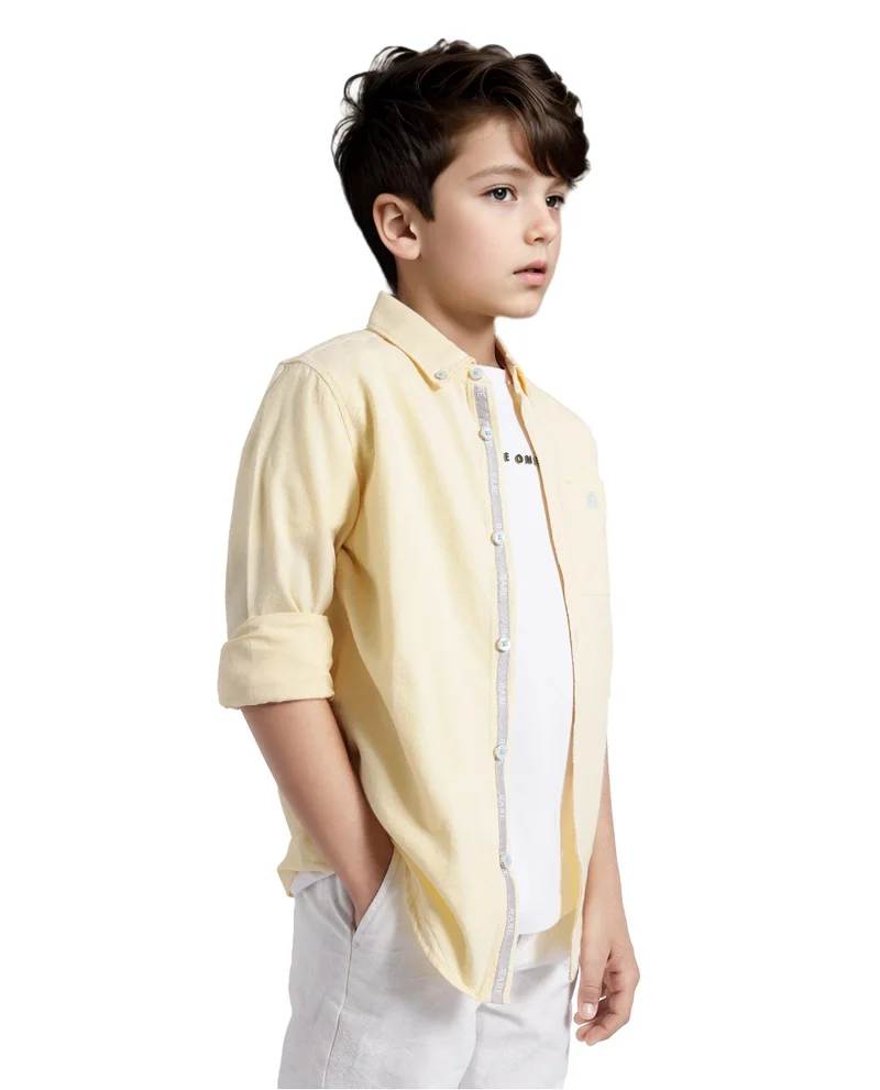 Rare Ones Rare Ones Kids Jac Pastel Yellow Cotton Full Sleeves Button Down Regular Fit Solid Shirt