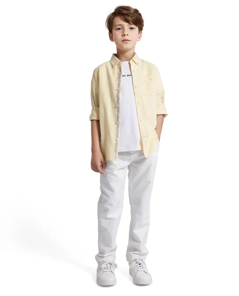 رير ونز Rare Ones Kids Jac Pastel Yellow Cotton Full Sleeves Button Down Regular Fit Solid Shirt
