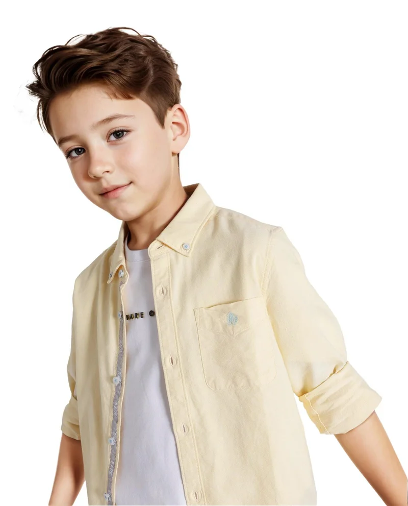 رير ونز Rare Ones Kids Jac Pastel Yellow Cotton Full Sleeves Button Down Regular Fit Solid Shirt