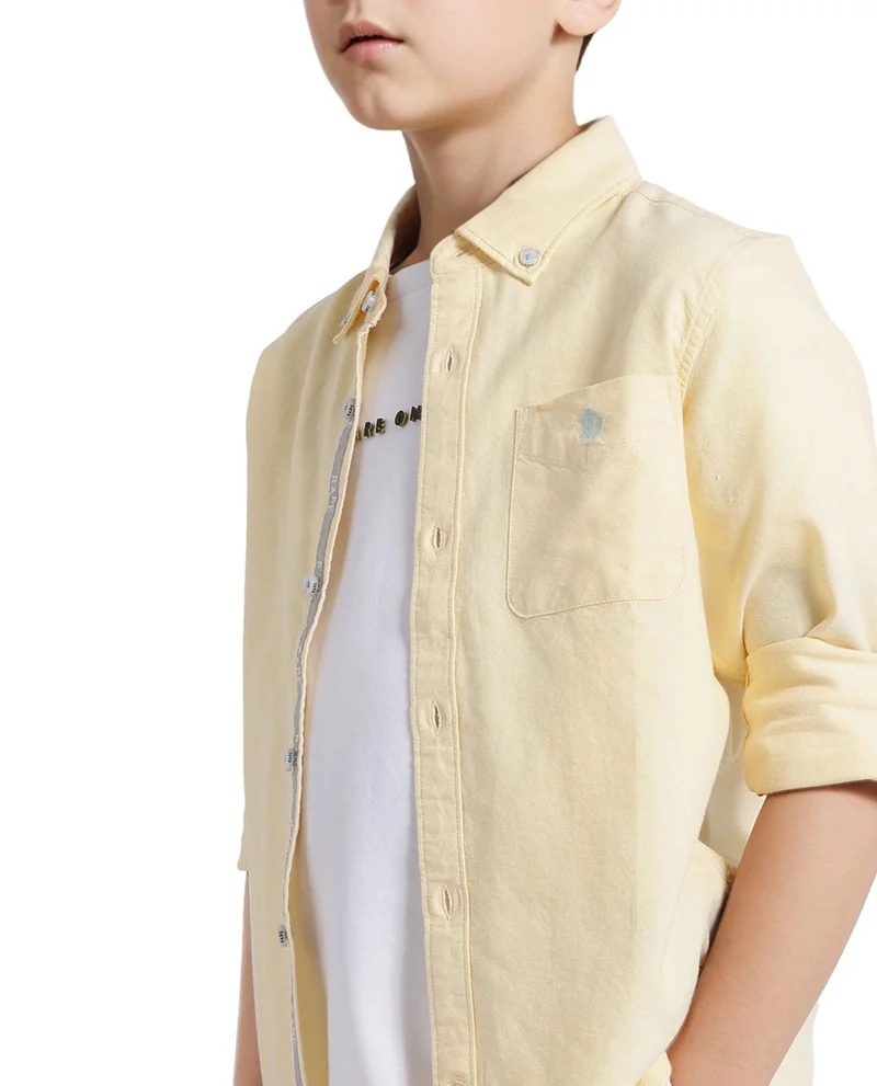 Rare Ones Rare Ones Kids Jac Pastel Yellow Cotton Full Sleeves Button Down Regular Fit Solid Shirt