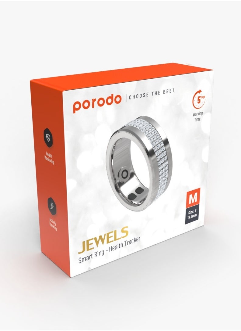 porodo - Jewels Smart Ring Health Tracker M Size 8 18.2mm / Works with App  / Heart Rate & Sleep Monitor/ Sports Mode/Calorie/Distance/Pedometer/Daily Fitness /Menstrual Cycle/SpO2/Body Temperature - Silver - Image 1