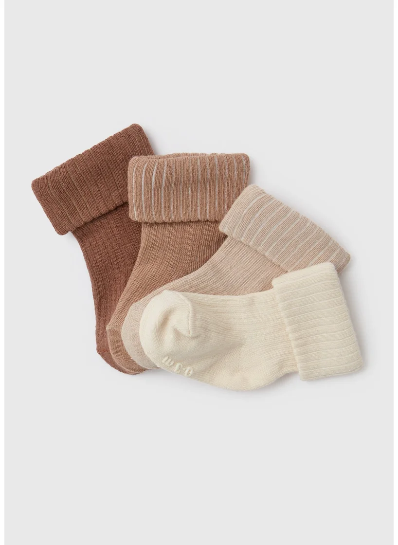 Matalan Baby 4 Pack Beige Ribbed Socks