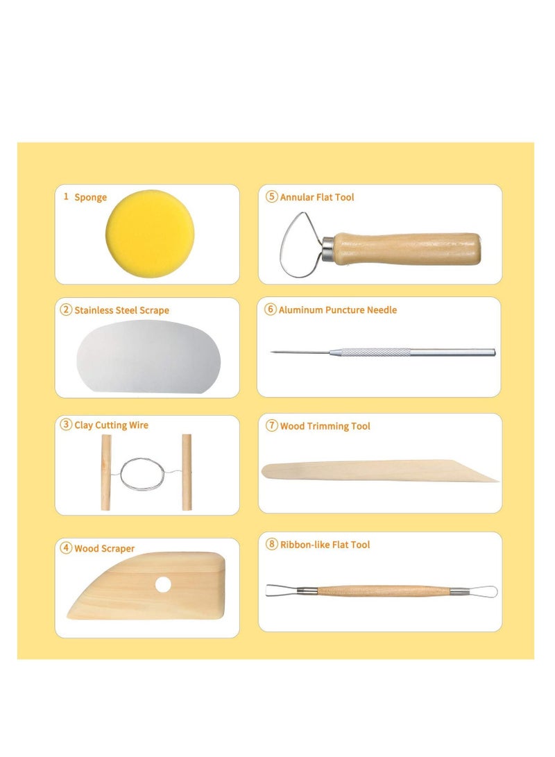 سيوسي مجموعة أدوات الفخار ، 8 قطع أدوات الفخار ، مجموعة أدوات نحت الطين والنحت تحتوي على معظم أدوات الطين الخشبية الأساسية للخزف - Image 5