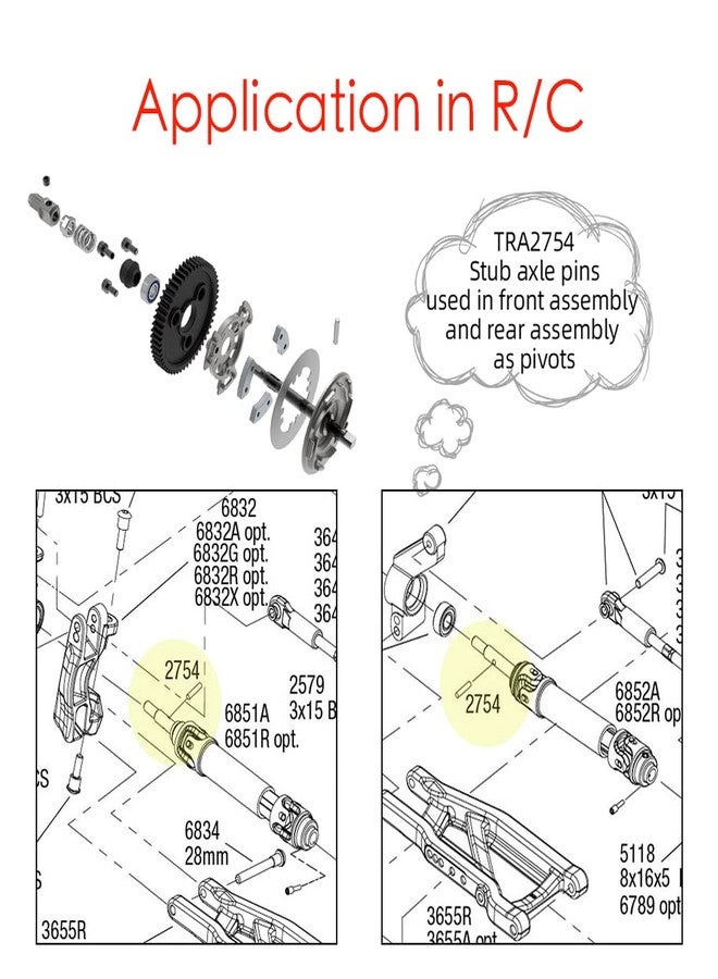 دبابيس محور العجلة القصيرة، موديل رقم 2754، مقاس φ2x10 مم (مجموعة من 100 قطعة) لسيارات تراكساس التي تعمل بالتحكم عن بعد - Image 5