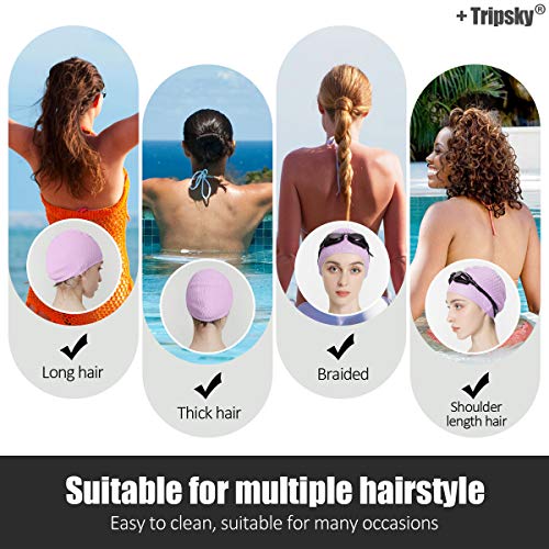 Tripsky Silicone Swim Cap,Comfortable Bathing Cap Ideal for Curly Short Medium Long Hair, Swimming Cap for Women and Men, Shower Caps Keep Hairstyle Unchanged (Purple) - Image 4