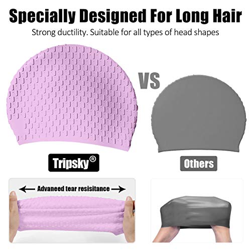 Tripsky Silicone Swim Cap,Comfortable Bathing Cap Ideal for Curly Short Medium Long Hair, Swimming Cap for Women and Men, Shower Caps Keep Hairstyle Unchanged (Purple) - Image 3