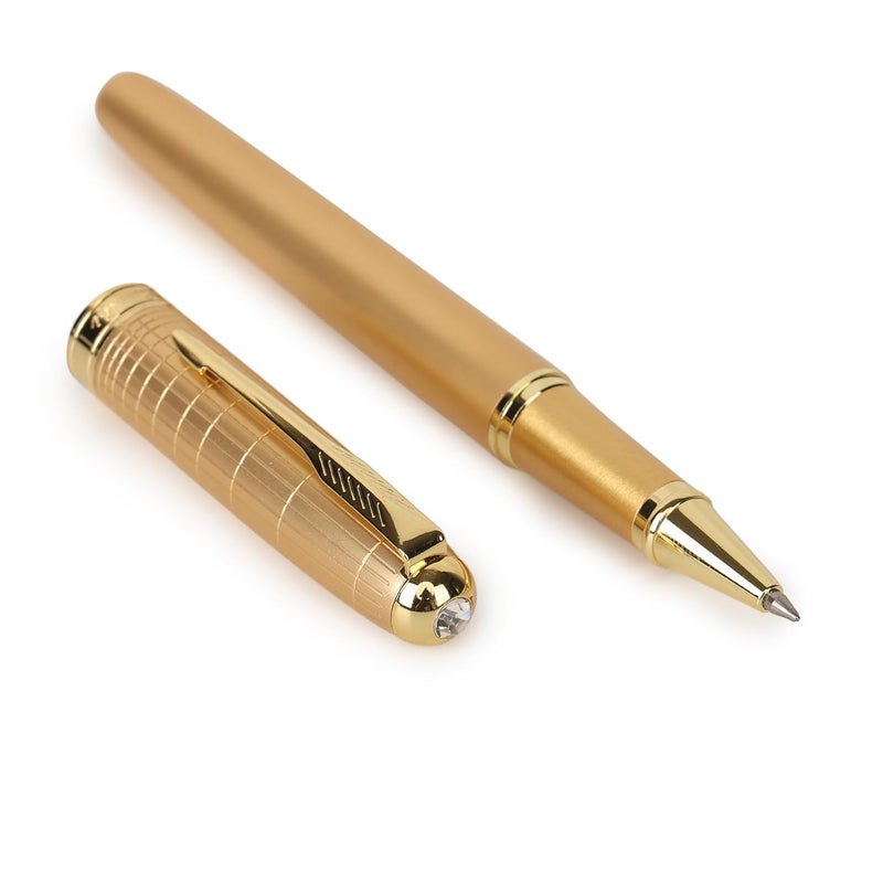 crewtone 20399 Luxury Roller Ball Pen Gold Finish Metal Body Golden Arrow Cap Clip, Designer Cap, Golden Trims Pen Comes with High End Gift Box. - Image 1