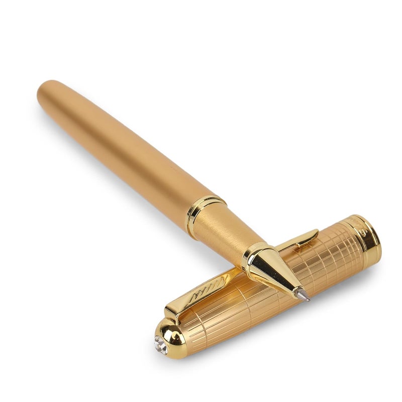 crewtone 20399 Luxury Roller Ball Pen Gold Finish Metal Body Golden Arrow Cap Clip, Designer Cap, Golden Trims Pen Comes with High End Gift Box. - Image 2
