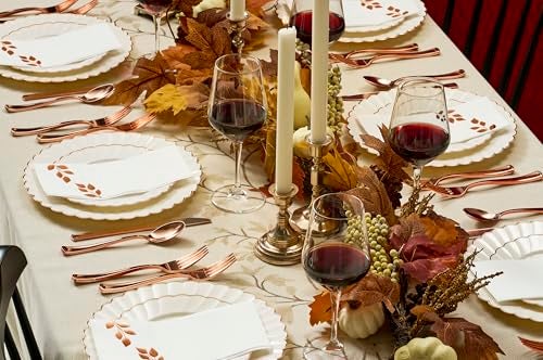 By Madee HEAVYWEIGHT 175 Pc Thanksgiving Plastic Plates and Napkins Sets – Ivory Scalloped Plates with Rose Gold Trim | Fall Disposable Dinnerware Set | Host Beautifully (25 Guests) - Image 2