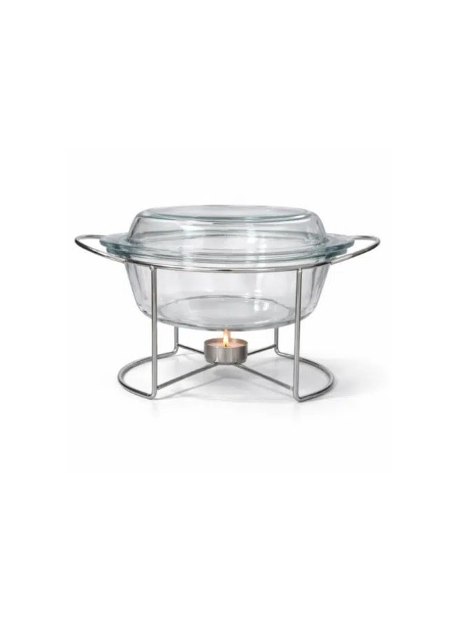 Borcam Round Glass Casserole with Cover & Silver Stand – 2100ml-Turkey Made - Image 3