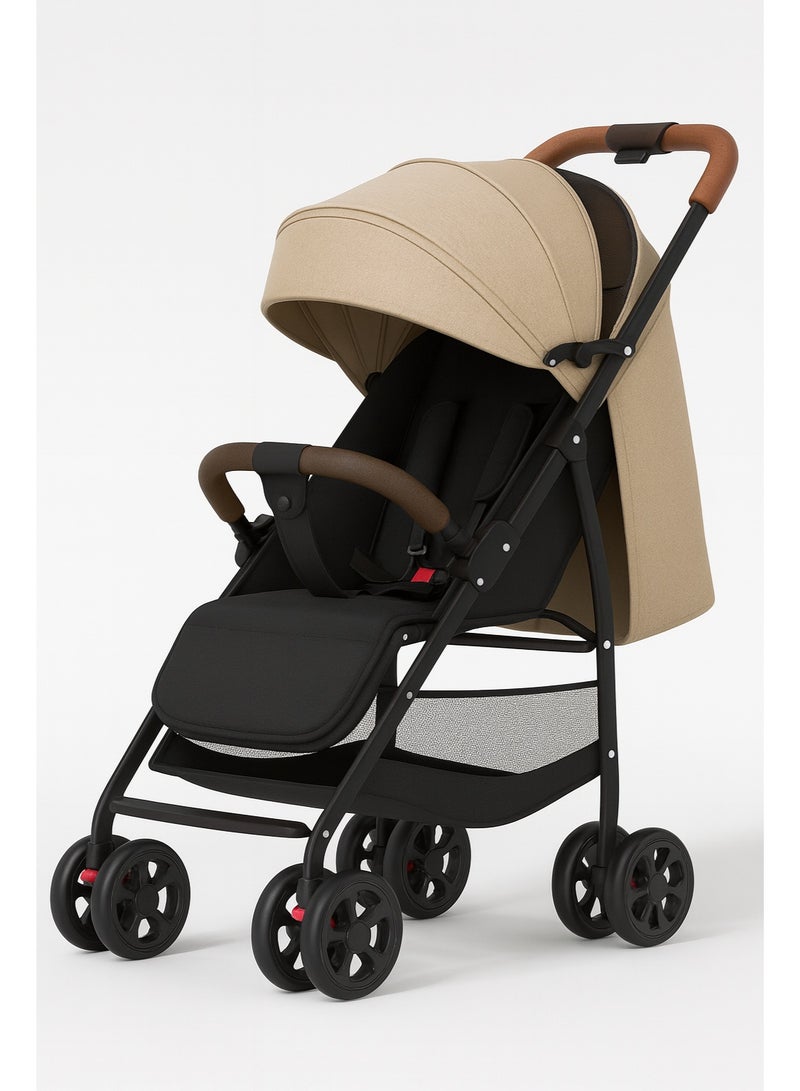 ACPLAY Lightweight Foldable Travel Stroller – Compact Baby Stroller with One-Hand Fold, Full Lay-Flat Recline, Large Storage Basket, Removable Child Tray & Cup Holder, 5-Point Harness, Perfect for Travel & Everyday Use