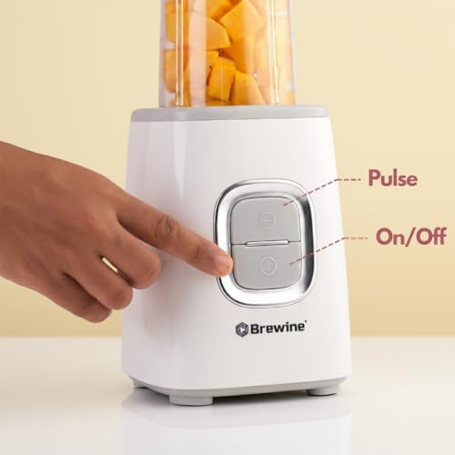 Brewine Nutrifit Blender TORA 500 | Powerful 500W Copper Motor | 3 Cups | Smoothies, Protein Shakes, Coffee & Spice Grinder | 2 Storage Lids & 1 Sipper Lid | Pulse/On-Off (White) - Image 4
