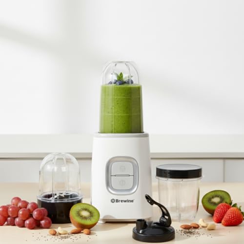 Brewine Nutrifit Blender TORA 500 | Powerful 500W Copper Motor | 3 Cups | Smoothies, Protein Shakes, Coffee & Spice Grinder | 2 Storage Lids & 1 Sipper Lid | Pulse/On-Off (White) - Image 2