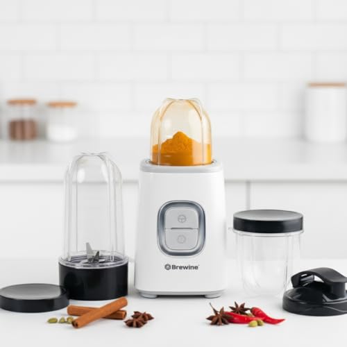Brewine Nutrifit Blender TORA 500 | Powerful 500W Copper Motor | 3 Cups | Smoothies, Protein Shakes, Coffee & Spice Grinder | 2 Storage Lids & 1 Sipper Lid | Pulse/On-Off (White) - Image 3