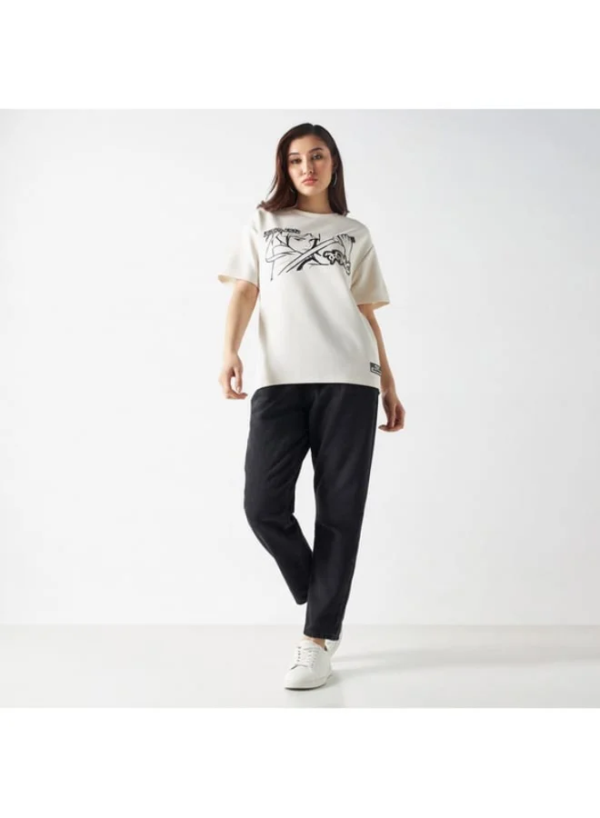SP Characters The Celestials Print Round Neck T-shirt with Short Sleeves