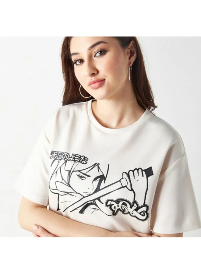 SP Characters The Celestials Print Round Neck T-shirt with Short Sleeves