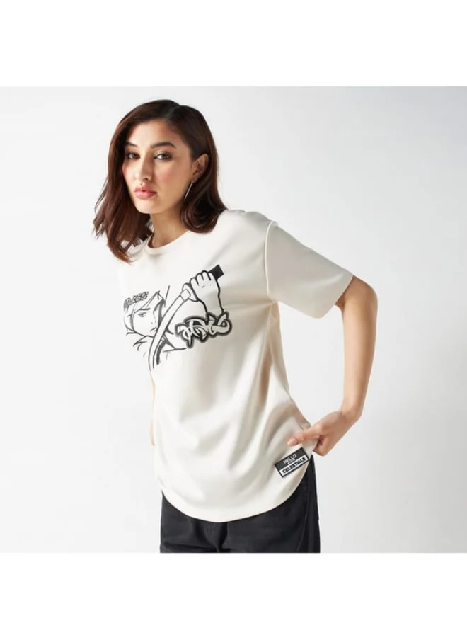 SP Characters The Celestials Print Round Neck T-shirt with Short Sleeves