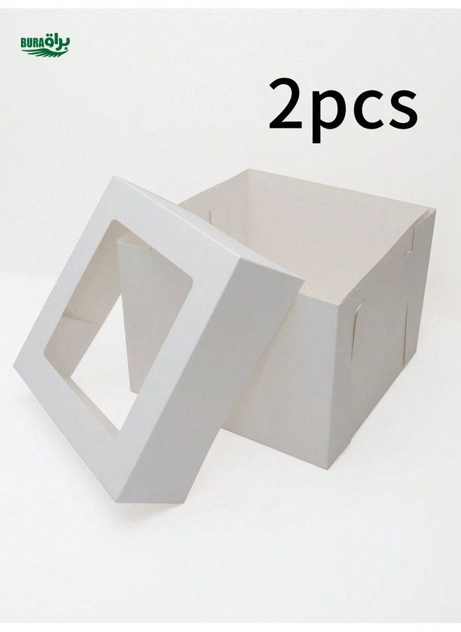 1pc/2pcs White Cake Box With Window, Bakery Gift Box, Large Size Cake Packaging Box, Multi-Layer Cake Decoration Paper Box, Birthday Cake Box, Large Size Gift Box, Exclude Cake Board