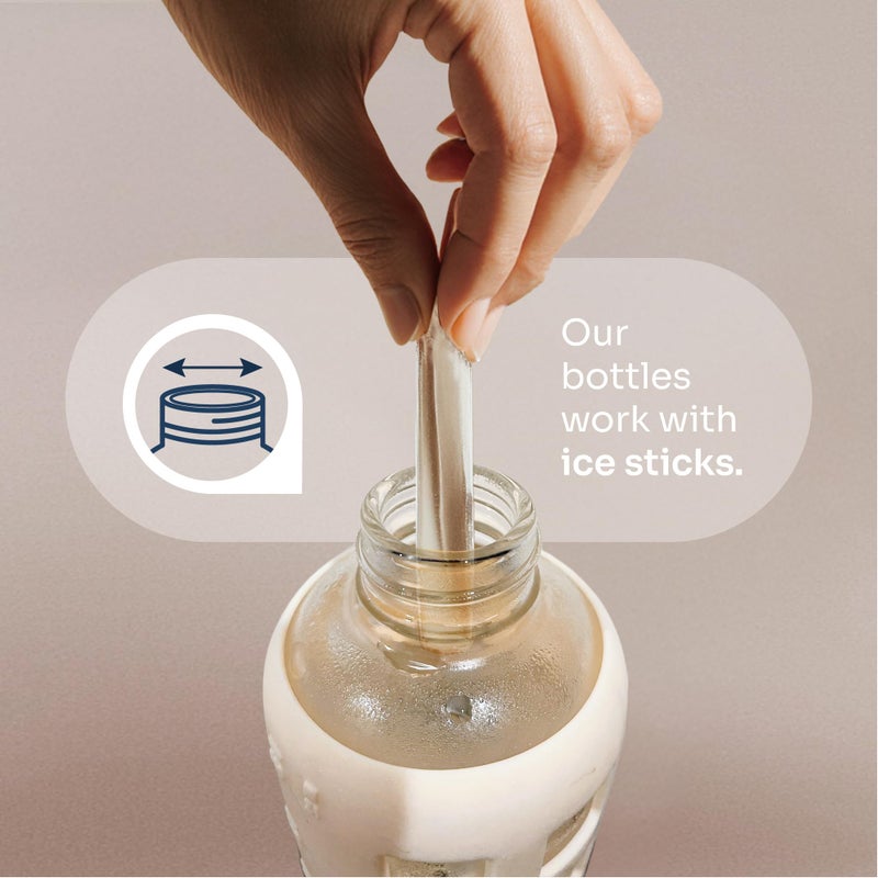 purifyou 40oz / 32oz / 22oz / 12oz Borosilicate Glass Water Bottle with Time & Volume Markers, Silicone Sleeve, Stainless Steel Lid | Reusable Glass Bottle for Water & Juice (32oz Pearled Ivory) - Image 5