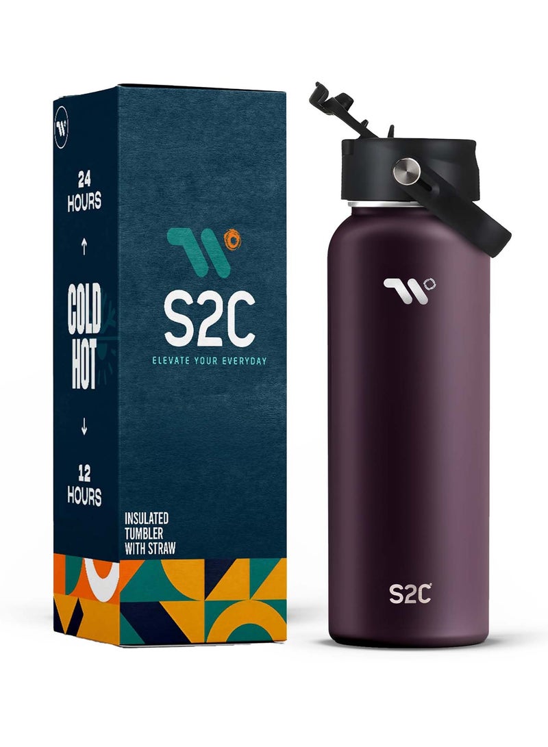 S2C Stainless Steel Water Bottle 1L,32oz Double Wall Vacuum Insulated Water Bottle, BPA Free Water Bottle for Kids School with Spout Lid - Thermos Water Flask for Hot Water, Water Bottles - Image 1