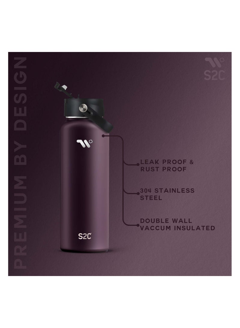 S2C Stainless Steel Water Bottle 1L,32oz Double Wall Vacuum Insulated Water Bottle, BPA Free Water Bottle for Kids School with Spout Lid - Thermos Water Flask for Hot Water, Water Bottles - Image 2