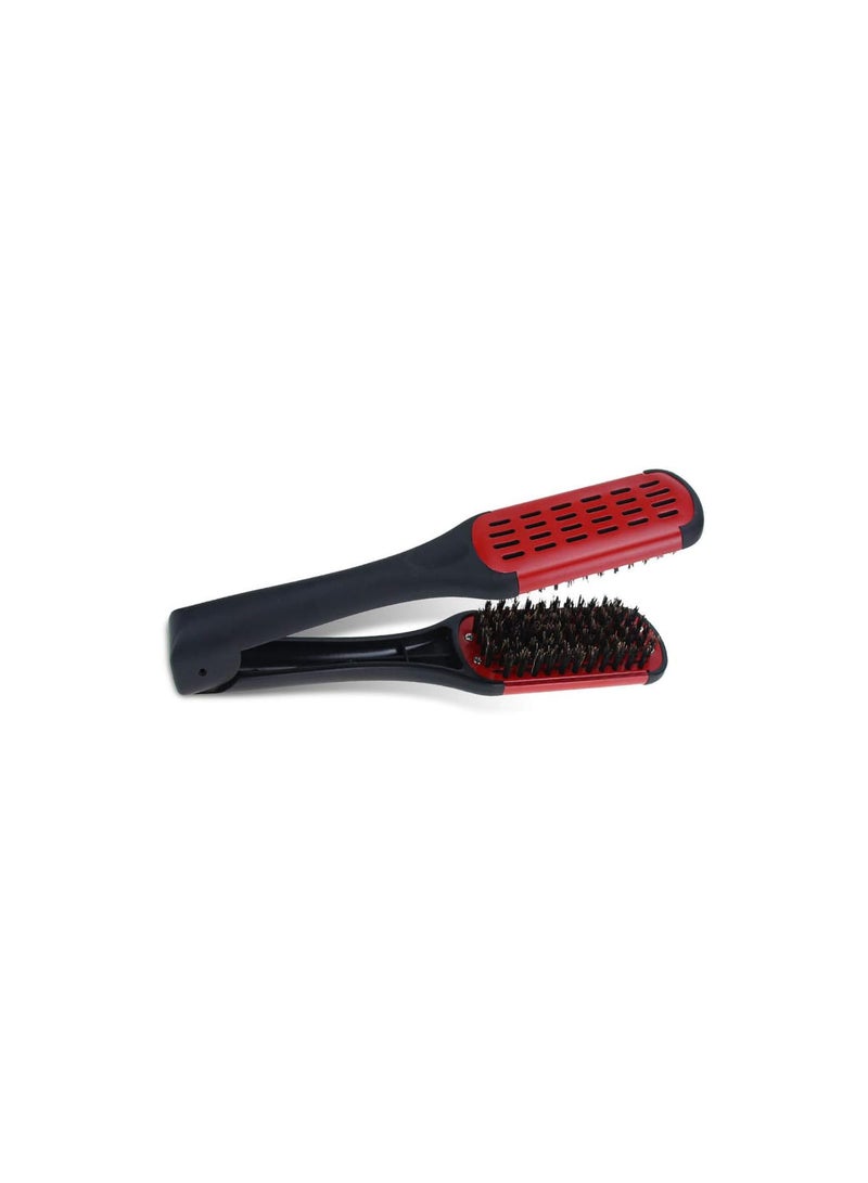GGOOT Durable Hairdressing Straightener Ceramic Hair Straightening Double Brushes V Shape Comb Clamp Styling Tools,Red  - Image 2