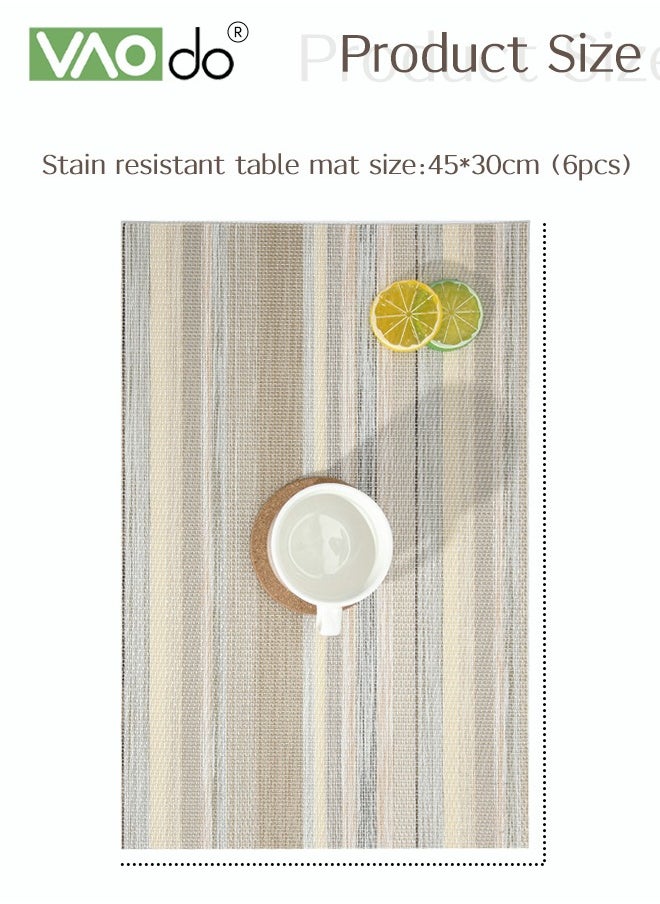 VAOdo 6PCS Placemat High-quality PVC Material Striped Shape Heat Insulation Oil-proof Not Easy to Mold Suitable for Home Hotels Restaurants Cafes Etc  - Image 2